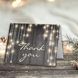 Rustic Black Wood with Lights Thank You Card