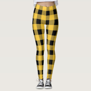 Rustic Black & Yellow Buffalo Plaid Modern Leggings