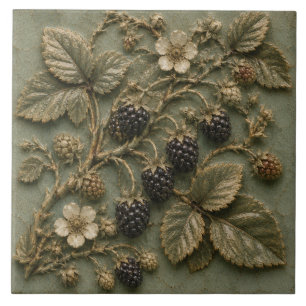 Rustic Blackberry Branch Garden Faux Relief Ceramic Tile