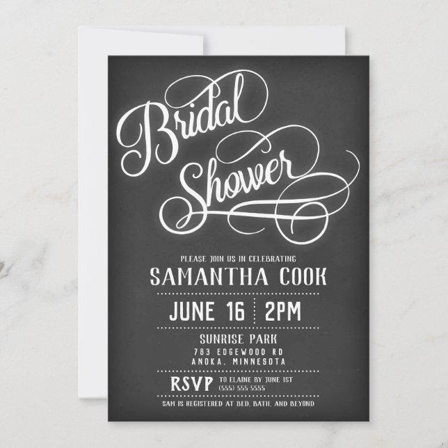 Rustic Blackboard Bridal Shower Invitation (Front)