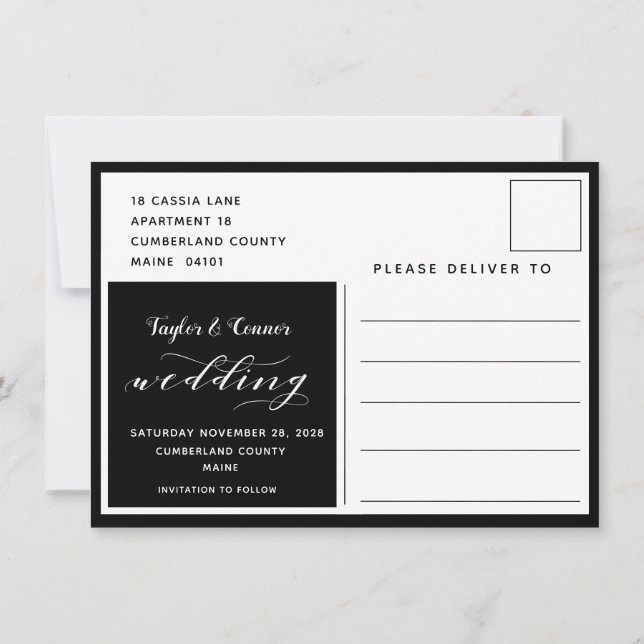 Rustic Blacksmith Calligraphy Save Date Postcard (Back)