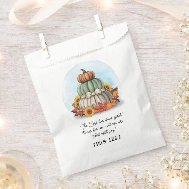 Rustic Blessed Fall Sunflower Pumpkin Bible Verse Favour Bag (Clipped)