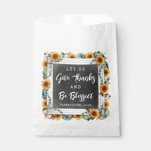Rustic Blessed Thanksgiving Sunflower Pumpkin Gift Favour Bag (Front)