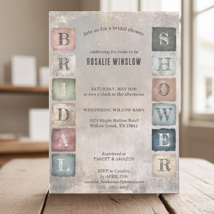rustic block letters earthy colour bridal shower invitation
