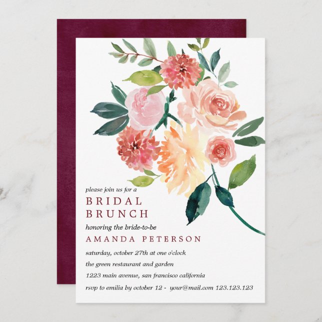 Rustic Bloom | Bride Bouquet Autumn  Bridal Brunch Invitation (Front/Back)