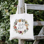 Rustic Bloom | Bridesmaid Tote Bag<br><div class="desc">Rustic elegant bridal party tote features a watercolor floral wreath of roses,  peonies and mums in rich autumn hues,  with "bridesmaid" inscribed inside in hand lettered script. Designed to match our Rustic Bloom collection.</div>