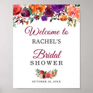 Rustic Bloom Burgundy Floral Bridal Shower Sign