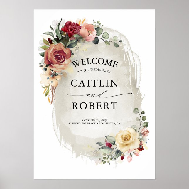 Rustic Bloom Elegant Fall Wedding Poster (Front)