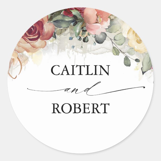 Rustic Bloom Fall Wedding Classic Round Sticker (Front)