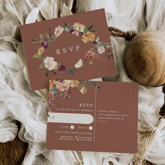 Rustic Bloom Floral Wedding Meal Choice RSVP Postcard (Creator Uploaded)