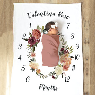 Rustic Bloom Monthly Baby Milestone Fleece Blanket