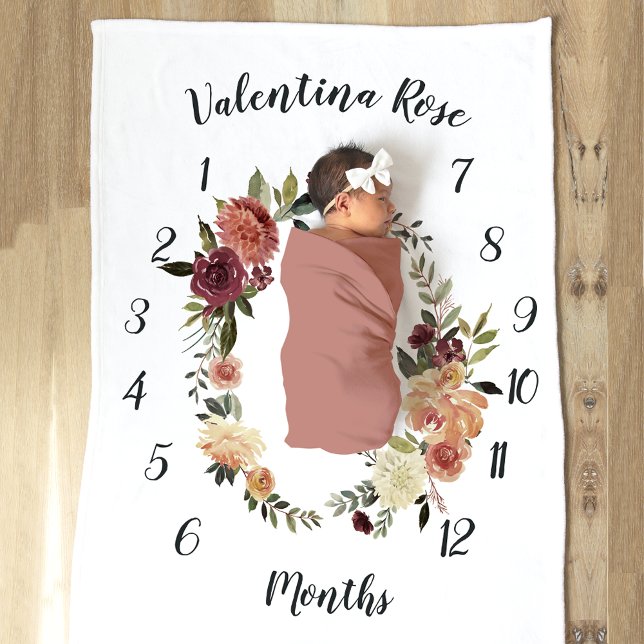 Rustic Bloom Monthly Baby Milestone Fleece Blanket (Creator Uploaded)