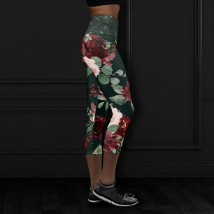 Rustic Bloom Terracotta and Marsala Red Floral Capri Leggings