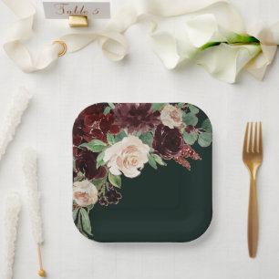 Rustic Bloom   Terracotta and Marsala Red Floral Paper Plate
