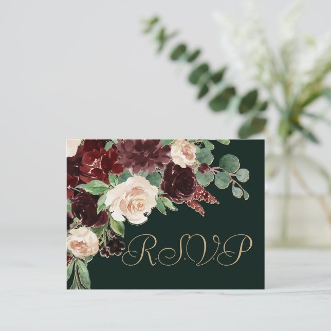 Rustic Bloom | Terracotta and Marsala Red RSVP Postcard (Standing Front)