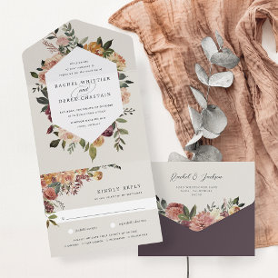 Rustic Bloom Watercolor Floral Wedding All In One Invitation