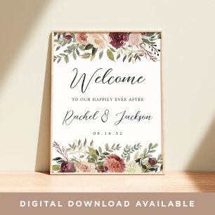 Rustic Bloom Watercolor Floral Wedding Welcome Poster
