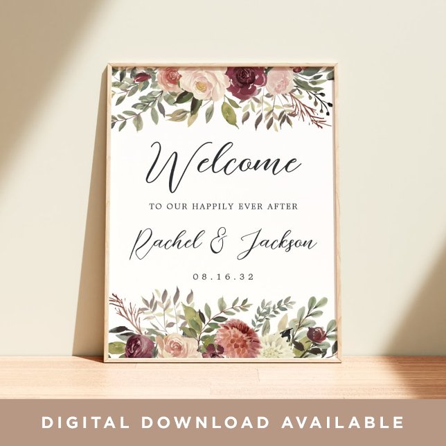 Rustic Bloom Watercolor Floral Wedding Welcome Poster (Creator Uploaded)