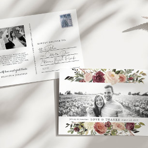 Rustic Bloom   Wedding Photo Thank You Postcard