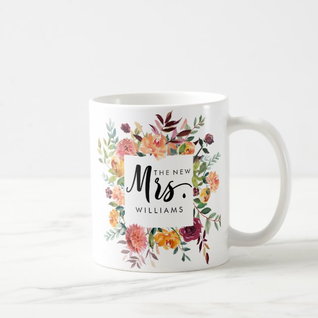 Rustic Bloom | WEDDING  THE NEW MRS Typography Coffee Mug (Right)