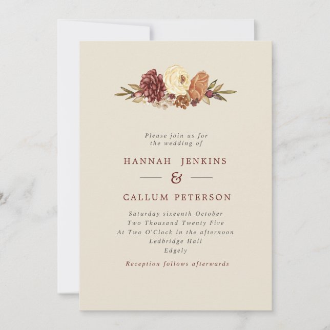 Rustic Blooms Fall Wedding Invitation (Front)