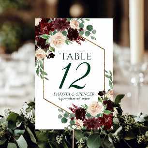 Rustic Blooms   Terracotta and Marsala Red Custom Table Number