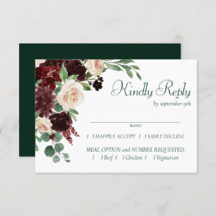 Rustic Blooms   Terracotta and Marsala Red Entree RSVP Card