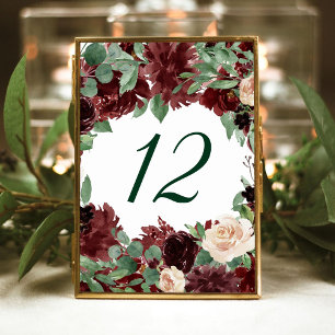 Rustic Blooms   Terracotta and Marsala Red Frame Table Number