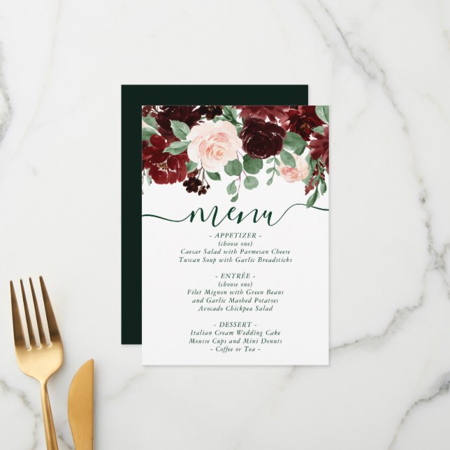 Rustic Blooms | Terracotta and Marsala Red Garland Menu (Front/Back In Situ)