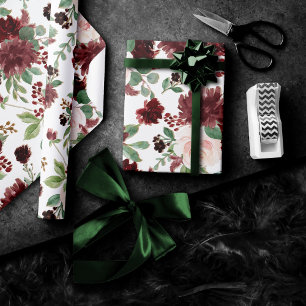 Rustic Blooms Terracotta and Marsala Red Pattern Wrapping Paper