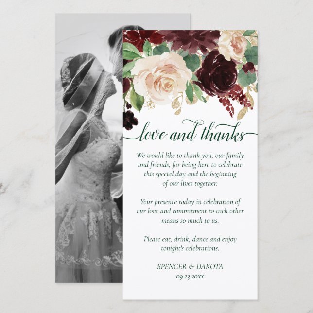 Rustic Blooms | Terracotta and Marsala Red Photo Thank You Card (Front/Back)