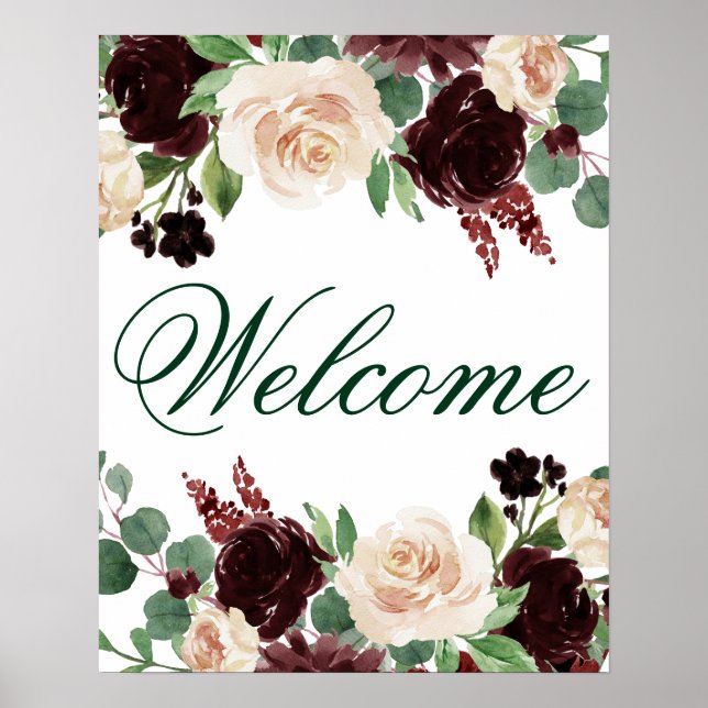 Rustic Blooms | Terracotta and Marsala Red Welcome Poster (Front)