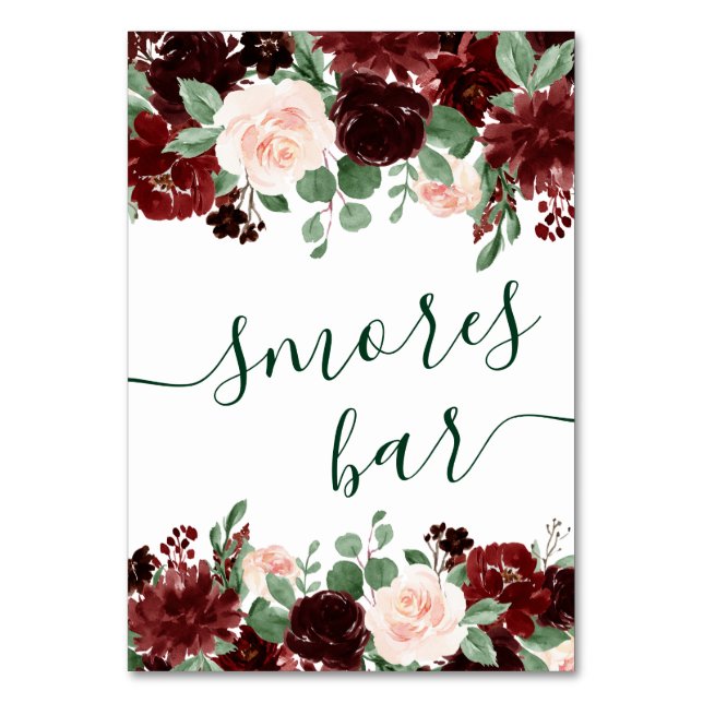 Rustic Blooms | Terracotta and Marsala Smores Bar Table Number (Front)