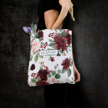 Rustic Blooms | Terracotta Marsala Bridal Party Tote Bag<br><div class="desc">Vibrant hand-painted burgundy, blush and navy flower bouquets in a watercolor floral wreath pattern embellished by botanical laurel and deep hunter forest green accents. From the "Boho Bloom" collection, this gorgeous layout features a rich Bohemian wildflower arrangements with red, pink, and blue radiant flower blooms and eucalyptus greenery foliage. #bohochic...</div>