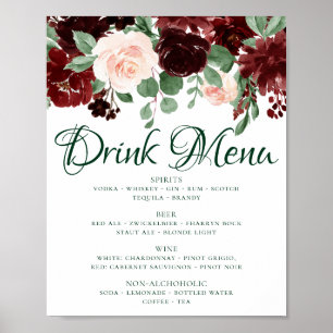 Rustic Blooms   Terracotta Marsala Red Drink Menu Poster