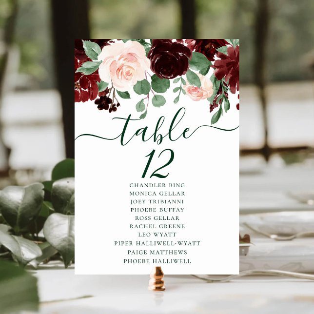 Rustic Blooms | Terracotta Marsala Red Guest Names Table Number (Creator Uploaded)