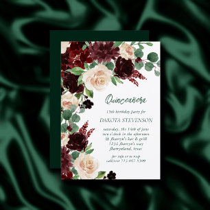 Rustic Blooms   Terracotta Marsala Red Quinceanera Invitation
