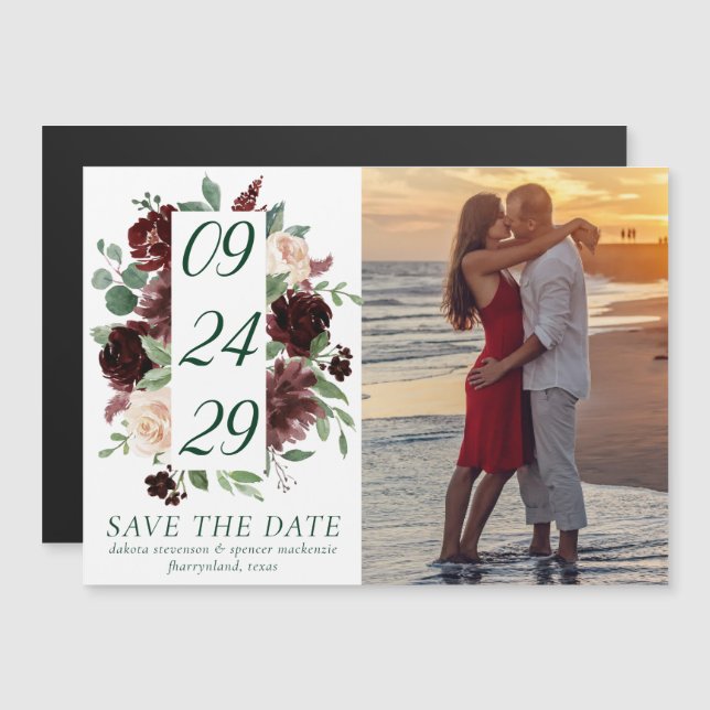 Rustic Blooms | Terracotta Marsala Save the Date Magnetic Invitation (Front/Back)