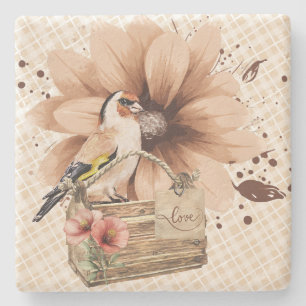 Rustic Blossom Bird Nook Stone Coaster