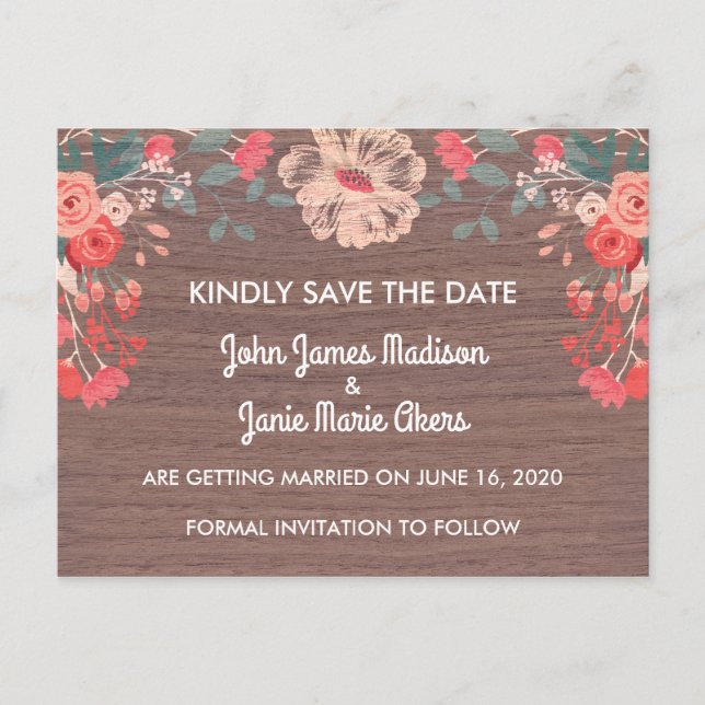 Rustic Blossom Save the Date Postcard (Front)
