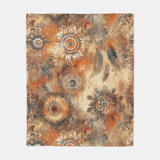 Rustic Blossoms Pattern Fleece Blanket (Front)