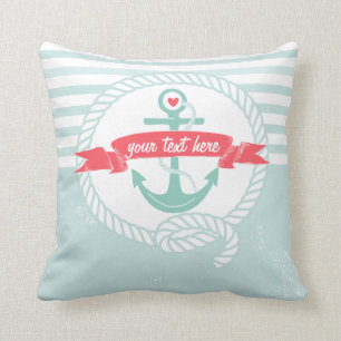Rustic Blue Anchor Nautical Stripes Custom Pillow