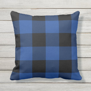 Rustic Blue and Black Buffalo Check Plaid Outdoor Cushion