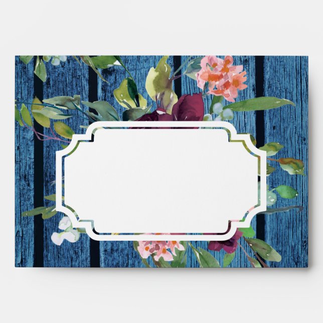Rustic Blue and Burgundy Floral Wedding Envelope (Front)