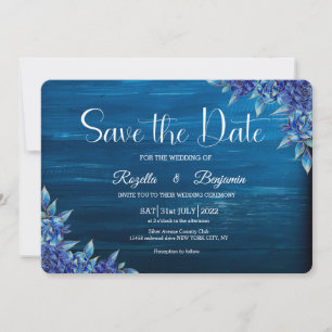 Rustic Blue and Gold Rose Wood Minimalist Wedding Save The Date