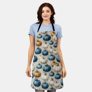 Rustic Blue and Neutral Pumpkins Apron