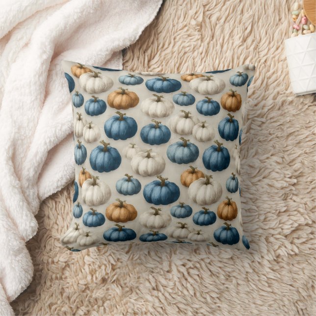Rustic Blue and Neutral Pumpkins Cushion (Blanket)