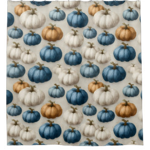 Rustic Blue and Neutral Pumpkins Shower Curtain