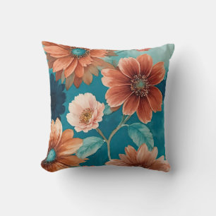 Rustic Blue and Rust Boho floral Cushion
