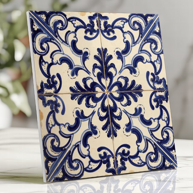 Rustic Blue and White Majolica Ceramic Tile (Creator Uploaded)